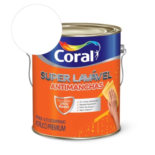 Tinta Acrílica Super Lavável Eggshell Branco Coral 3,6L - Imagem principal - 0fcdce06-67c8-49b8-b027-c9670ba213d3