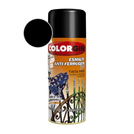 Tinta Esmalte Anti Ferrugem Colorgin Preto 235g - Imagem principal - 19fee677-d3df-46d7-bc87-f0decf5ec627