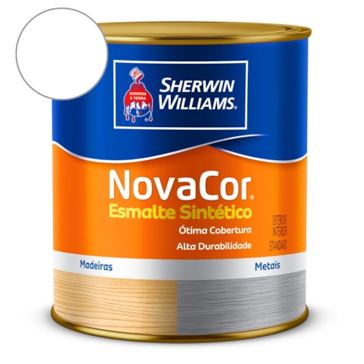 Tinta Esmalte Sintético Alto Brilho NovaCor Branco Acetinado Sherwin Williams 0,9L - Imagem principal - beb700cb-a885-45eb-8501-f7932c565813