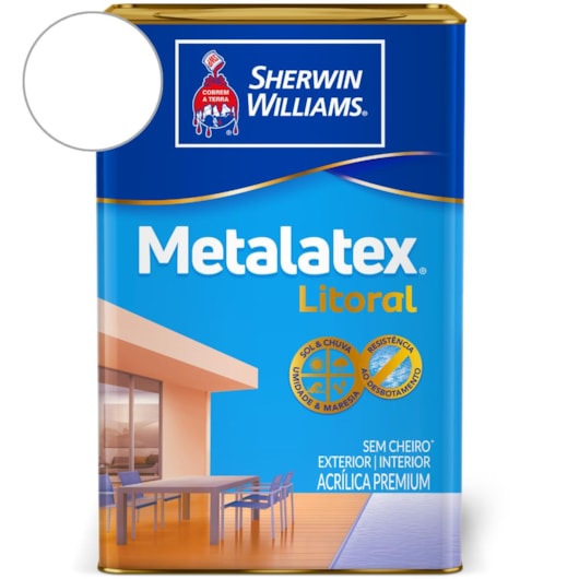 Tinta Metalatex Litoral Acetinado Branco Sherwin Williams 18L - Imagem principal - 4df6203b-a5c2-4968-9f76-c09f907836e4