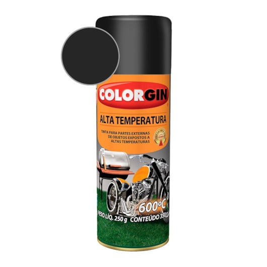 Tinta Spray Alta Temperatura Preto Colorgin  250g - Imagem principal - d6ee505f-2892-401f-b464-78dd874771a5