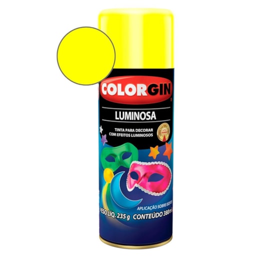 Tinta Spray Amarelo  Luminosa Colorgin 235g - Imagem principal - 0c905de9-ff6e-49e1-8d24-35b3e583b782