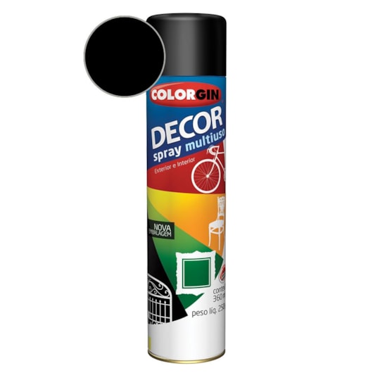 Tinta Spray Decor Preto Brilhante Colorgin 250g - Imagem principal - 1ba8c288-0838-42f0-893b-c0ba850996c1