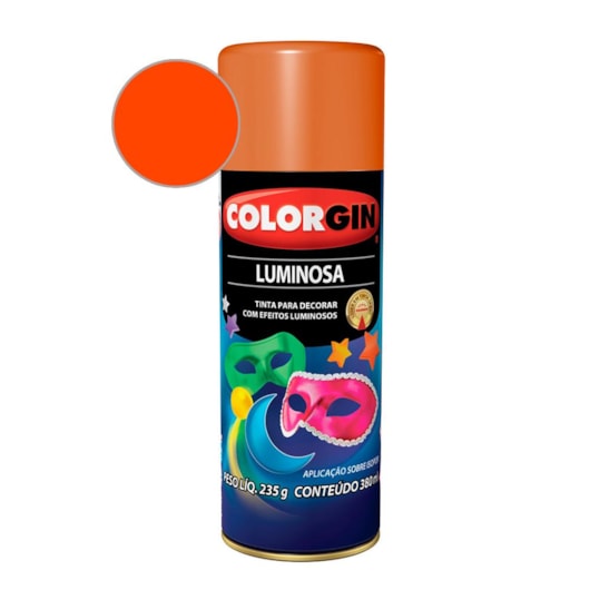 Tinta Spray Laranja  Luminosa Colorgin 235g - Imagem principal - 6254d110-7c38-4480-b40d-da978f94d158