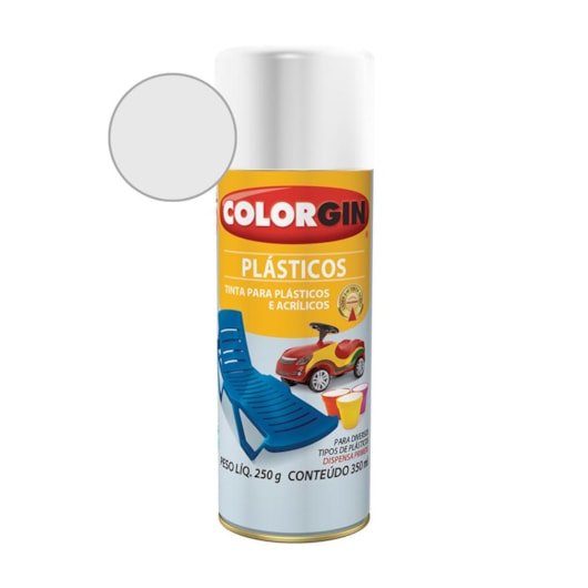 Tinta Spray  Plástico Branco Fosco Colorgin 250g - Imagem principal - c447e36d-195f-40a6-993c-cf8366cc7b7c