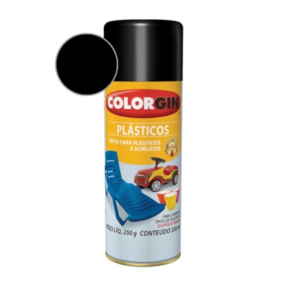 Tinta Spray  Plástico Preto Fosco Colorgin 250g