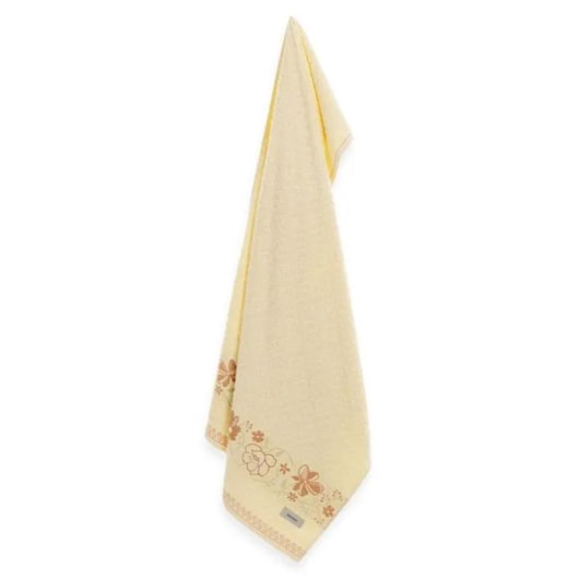 Toalha De Banho Yuna Vanilla Com Laranja Karsten 70x135cm - Imagem principal - 35fccab9-e113-4561-b703-58dc65c2d1f9