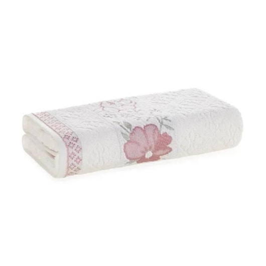 Toalha De Rosto Yuna Branco Com Rosa Karsten 48x80cm - Imagem principal - 351bb9d6-9554-494d-b814-922cf3703b6f
