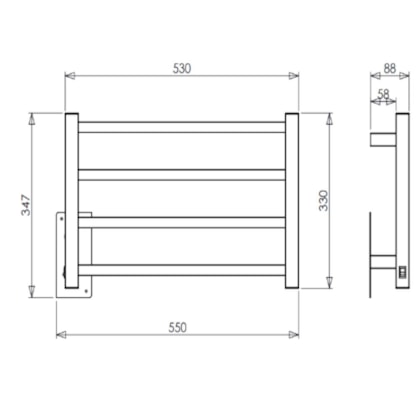 Toalheiro Aquecido Bivolt e Bilateral  Square Clean Preto Fosco Thermo 55W