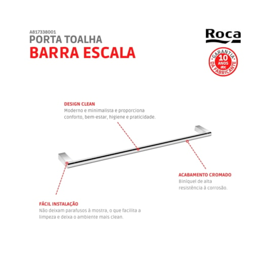 Toalheiro Barra Escala Cromado Roca 40cm - Imagem principal - bf1505e2-d4c6-45b6-a786-cb6fa9f769a2