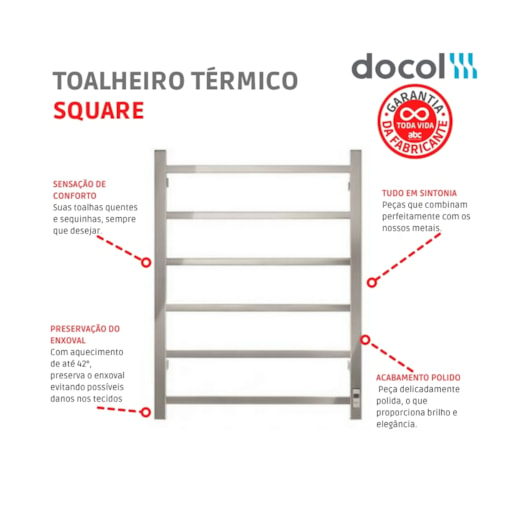 Toalheiro Térmico Square Quadrado 127v Inox Polido Docol - Imagem principal - a856e2b7-710e-4b69-8685-f6cbfbb93ac9