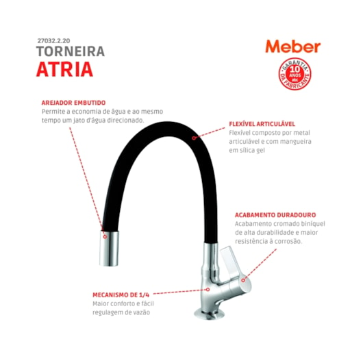 Torneira Cozinha Bica Moldável Balcão 1173 Bm Cromado Preto Meber  - Imagem principal - d93154a0-75ff-4fbb-a213-f54db91cd1b3