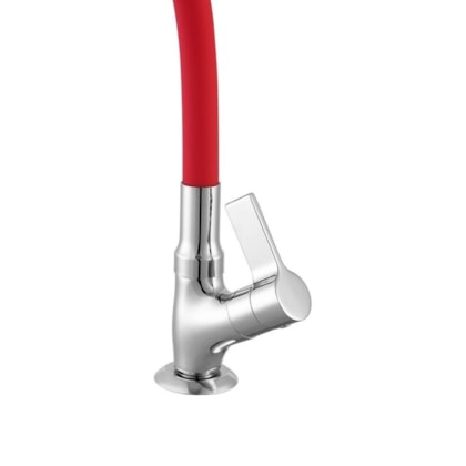 Torneira Cozinha Bica Moldável Balcão 1173 Bm Cromado Vermelho Meber