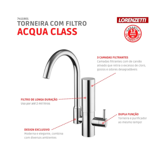 Torneira De Mesa Com Filtro Purificador Acqua Class Lorenzetti 1143 C24 - Imagem principal - fe02d275-0995-4fa9-8be8-b67d726eadb0