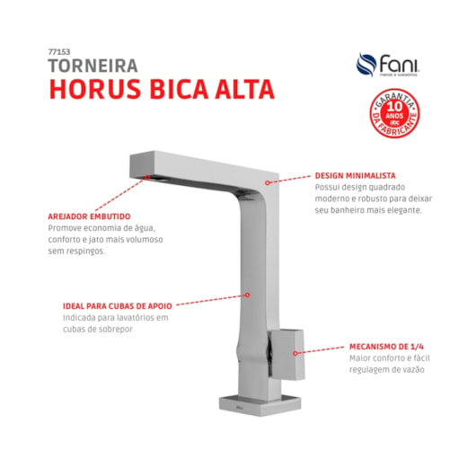 Torneira De Mesa Para Banheiro E Lavabo Horus 1195 C450 DN 15 1/2 Cromado Fani - Imagem principal - 88596110-d5c1-46d7-a7c0-766908e809f5