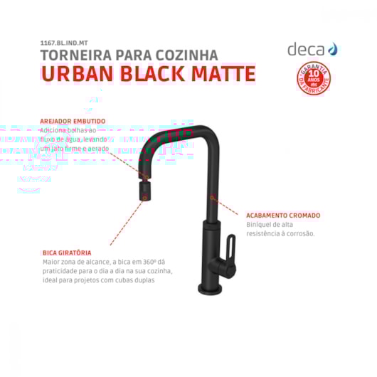 Torneira De Mesa Para Cozinha Com Bica Móvel Urban Black Matte Deca - Imagem principal - 9d5a6cad-3cac-440f-838d-fff28cf8c253