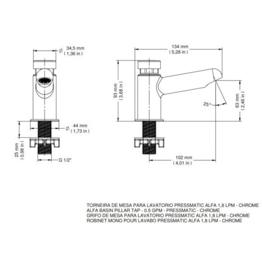 Torneira De Mesa Para Lavatório Automática Temporizada Alfa Leed Bica Baixa Cromada Docol - Imagem principal - 50218ce0-5e53-4d85-85e0-63a6e5610008