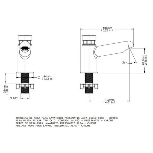 Torneira De Mesa Para Lavatório Automática Temporizada Alfa Pressmatic Bica Baixa Cromada Docol - Imagem principal - d24e1e99-1c45-4411-94d7-193f16084a7f