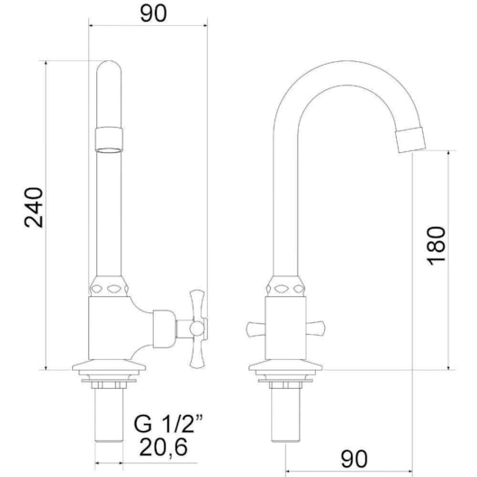 Torneira De Mesa Para Lavatório Bica Alta 1190 C24 1/4 Volta Tetra Cromado Meber - Imagem principal - e5dfdd5d-34e4-4544-91df-fb15ac084627