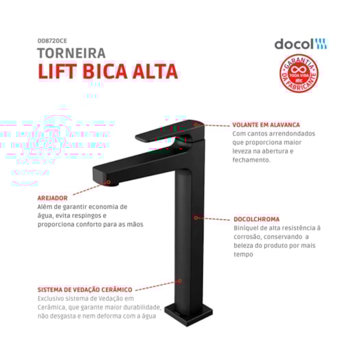 Torneira De Mesa Para Lavatório Bica Alta Lift Ônix Docol - Imagem principal - 23cc510d-93f7-488b-b8a9-9fb9caee5fa9
