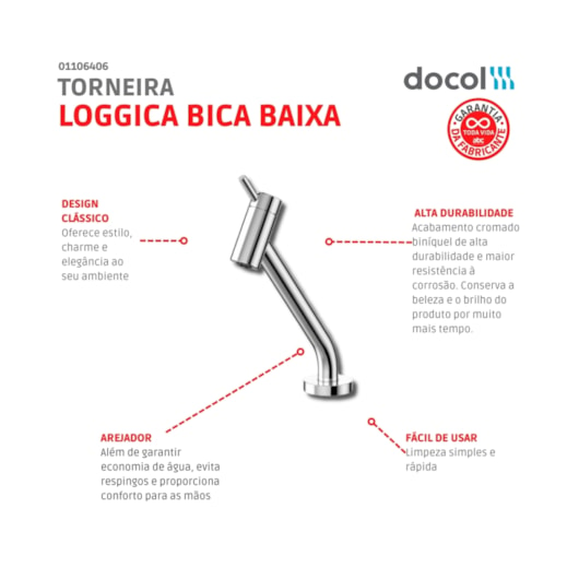 Torneira De Mesa Para Lavatório Bica Baixa Cromado Nova Lóggica Docol - Imagem principal - 9ea9666e-3100-4fbd-9bc6-3e9081e043aa