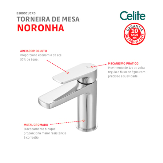 Torneira De Mesa Para Lavatório Bica Baixa Noronha Cromado Celite - Imagem principal - 9ea74d46-e853-4c04-9802-c4971d2cfad9