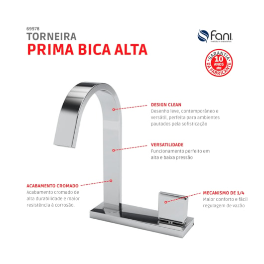 Torneira De Mesa Para Lavatorio Com Acionamento Lateral Prima 210 Cromado Fani - Imagem principal - 18c1600d-3bde-43db-af94-87fd2c63e2ca