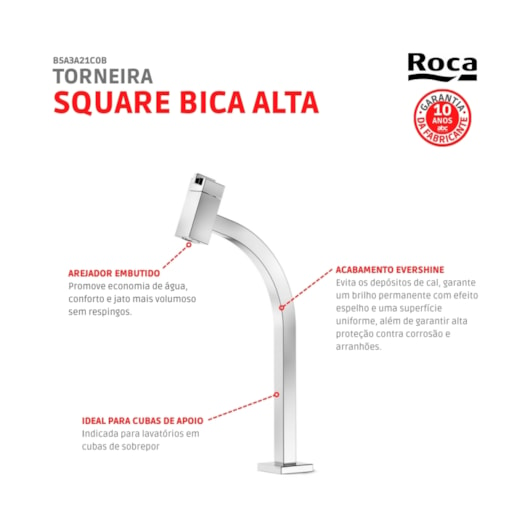 Torneira De Mesa Para Lavatório Com Bica Alta Singles One Square Cromado Roca - Imagem principal - f845483f-d45b-41d5-bd81-bbb3f84b2674