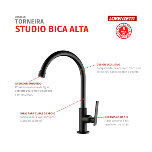 Torneira de Mesa Para Lavatório Studio Black 1195 B37 Lorenzetti - Imagem principal - 4ca4a42d-179f-4666-bef1-f9056f2886ce