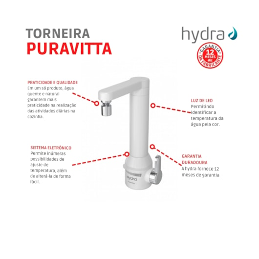 Torneira De Mesa Puravitta Branco Hydra 5500W 127V - Imagem principal - bd58c170-784b-4276-ba03-1b3606c6ca89