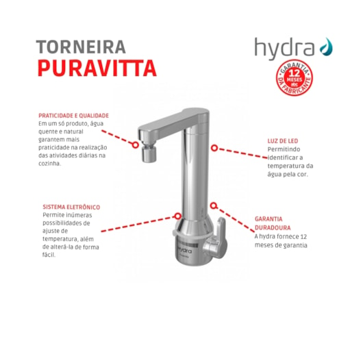 Torneira De Mesa Puravitta Metalizada Hydra 5500W 127V - Imagem principal - 344a5927-4005-455c-99ea-0ef169f46ad1