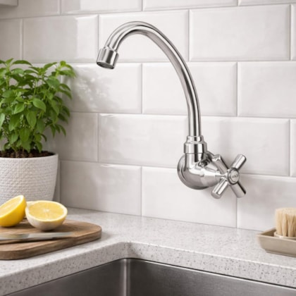 Torneira de Parede p/Cozinha Bica Móvel Cromada Romar