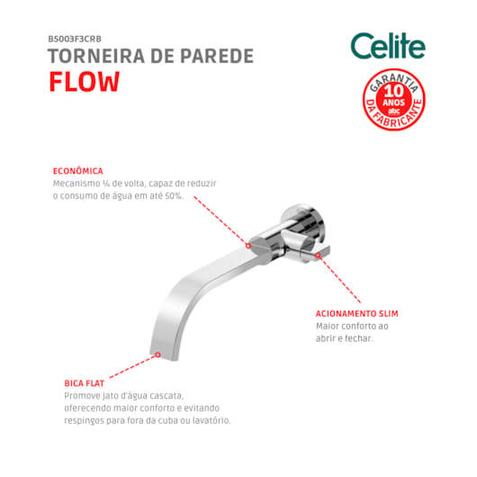 Torneira De Parede Para Lavatório Bica Baixa Flow Cromado Celite - Imagem principal - 3ceafa18-c726-463a-ab3e-3ff03525af3e