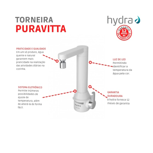 Torneira De Parede Puravitta Branco Hydra 5500W 127V - Imagem principal - 29179ebd-329f-46b1-8dbe-ceea17ba620d