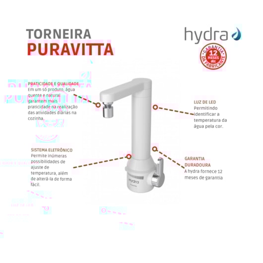 Torneira De Parede Puravitta Branco Hydra 5500W 220V - Imagem principal - 841b4c57-a91c-4866-88ba-119b284f1589