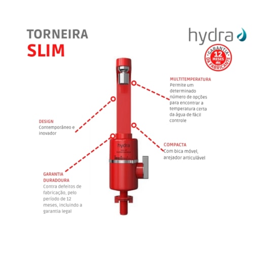 Torneira Elétrica Multitemperaturas Mesa Slim 4t 127v 5500w Vermelha Hydra - Imagem principal - 62ec0455-c92c-44f1-af0c-53de9e68bba1