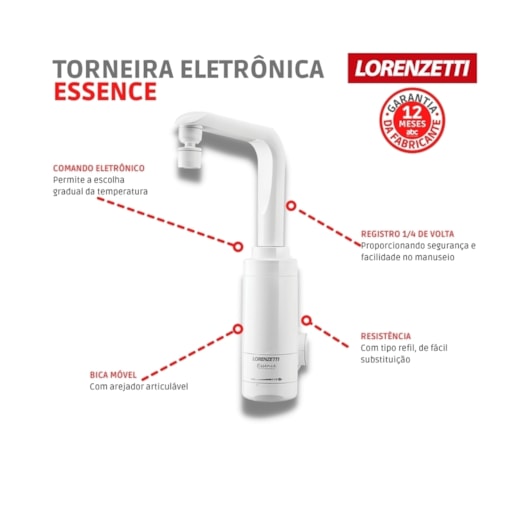 Torneira Eletrônica De Parede Essence 220v/5500w Branco Lorenzetti - Imagem principal - 2993876d-5d5f-4a65-952f-74a54a36fda2