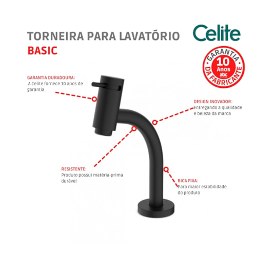 Torneira Lavatório Basic Mesa Bica Baixa Matte Black Celite - Imagem principal - 443e8d20-c423-4acc-8d4f-98fd249a329f