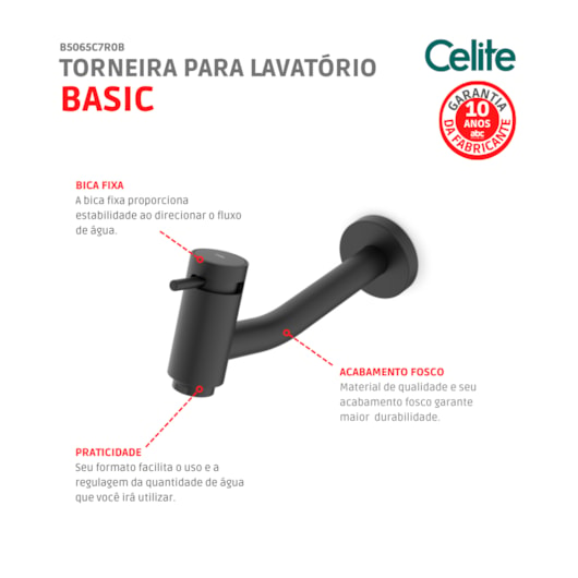 Torneira Lavatório Basic Parede Matte Black Celite - Imagem principal - 8b4d85a4-14b8-4330-9641-bd8953f43d2f