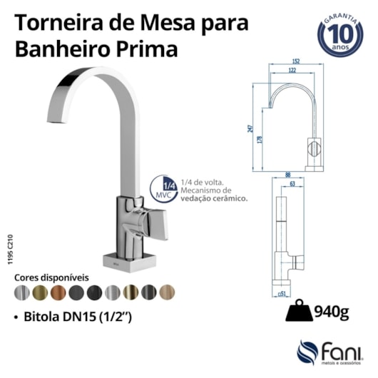 Torneira para Banheiro de Mesa Prima 210 Doro Vecchio Fani - Imagem principal - dc8436c9-95eb-4495-9767-37a7ca3b62c0