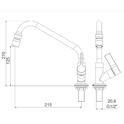 Torneira Para Cozinha Bica Móvel Balcão 1173 C 36 Meber