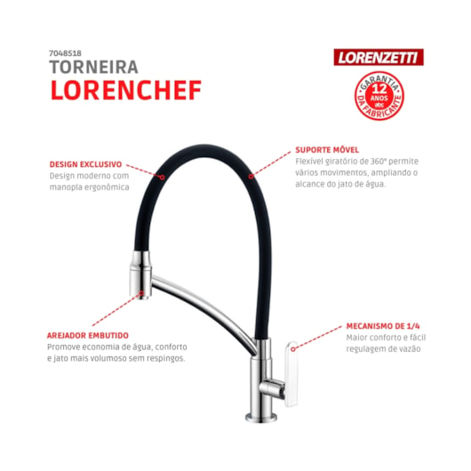 Torneira Para Cozinha De Mesa 1167 C81 Chef Preta Com Cromado Lorenzetti - Imagem principal - 37309bd1-e3ed-4fca-8e2b-d022aab15f2e
