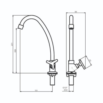 Torneira Para Cozinha De Mesa 1173 15 Bj 1/4v Preto Matte Meber