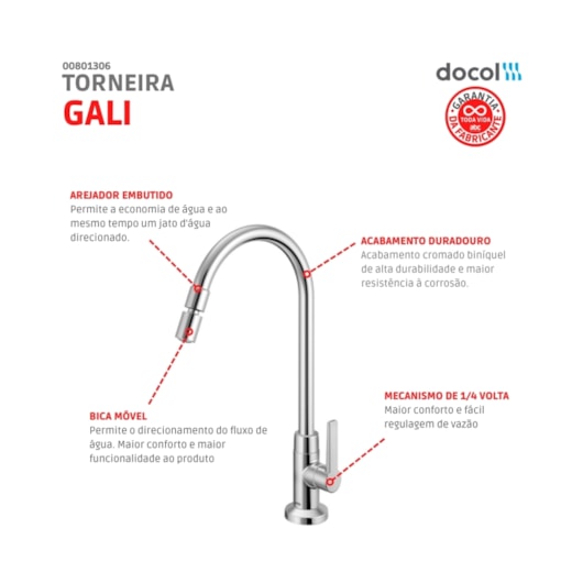 Torneira Para Cozinha De Mesa Bica Alta Gali Cromada Docol - Imagem principal - bdeccc59-e9d8-485c-86e2-fd1190c63db0