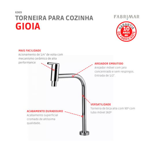 Torneira Para Cozinha De Mesa Bica Alta Gioia Cromado  Fabrimar - Imagem principal - eb5a0f8d-d3f5-40bc-b4cd-9914eca25868