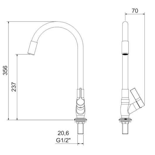 Torneira Para cozinha De Mesa Bica Média Flexível 1173 C36 Cromado/ Preto Meber - Imagem principal - f45c8d2a-d11a-4d3e-a220-672735ecae03