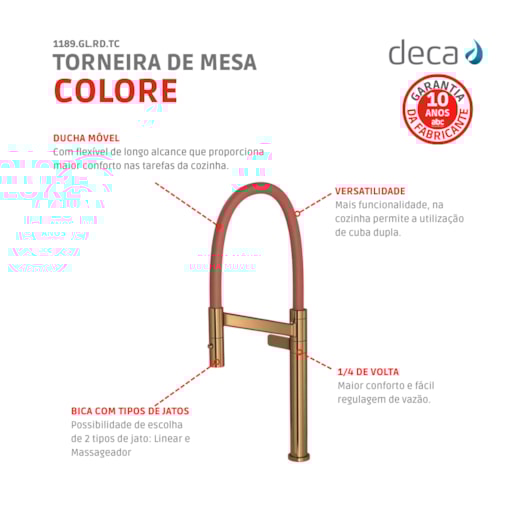 Torneira Para Cozinha De Mesa Colore Red Gold/Terracota Deca - Imagem principal - f3d9e582-fdac-4ccb-9455-13d55416f70b