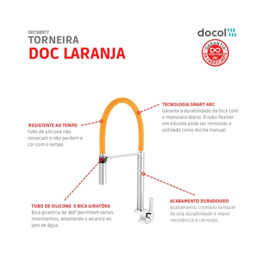 Torneira Para Cozinha De Mesa Doc Bica Alta Cromada/laranja Docol - Imagem principal - 833cbcdb-79ed-4265-8361-336f01c6ca65