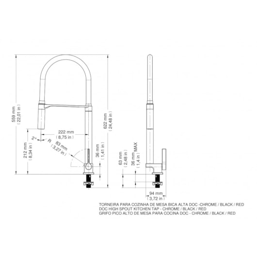 Torneira Para Cozinha De Mesa Doc Bica Alta Vermelho/cromada Docol - Imagem principal - 42de6545-ce50-4b50-a6cd-69c00640b8bb