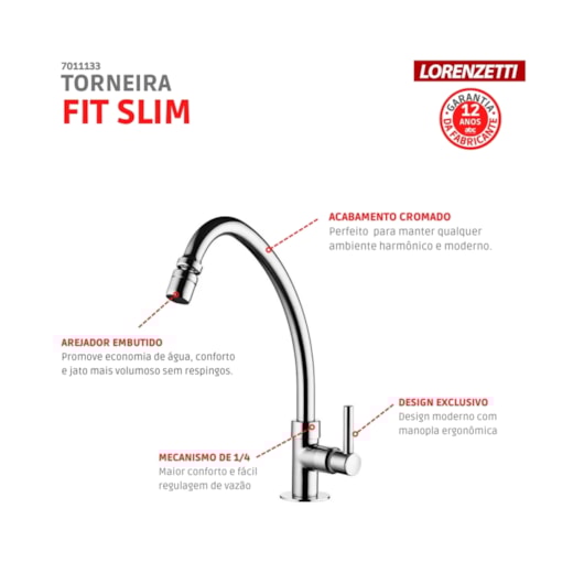 Torneira Para Cozinha De Mesa Fit Slim Cromada 1167 C31 Lorenzetti - Imagem principal - c40a4980-2576-451e-86b7-801fc1f1ad36